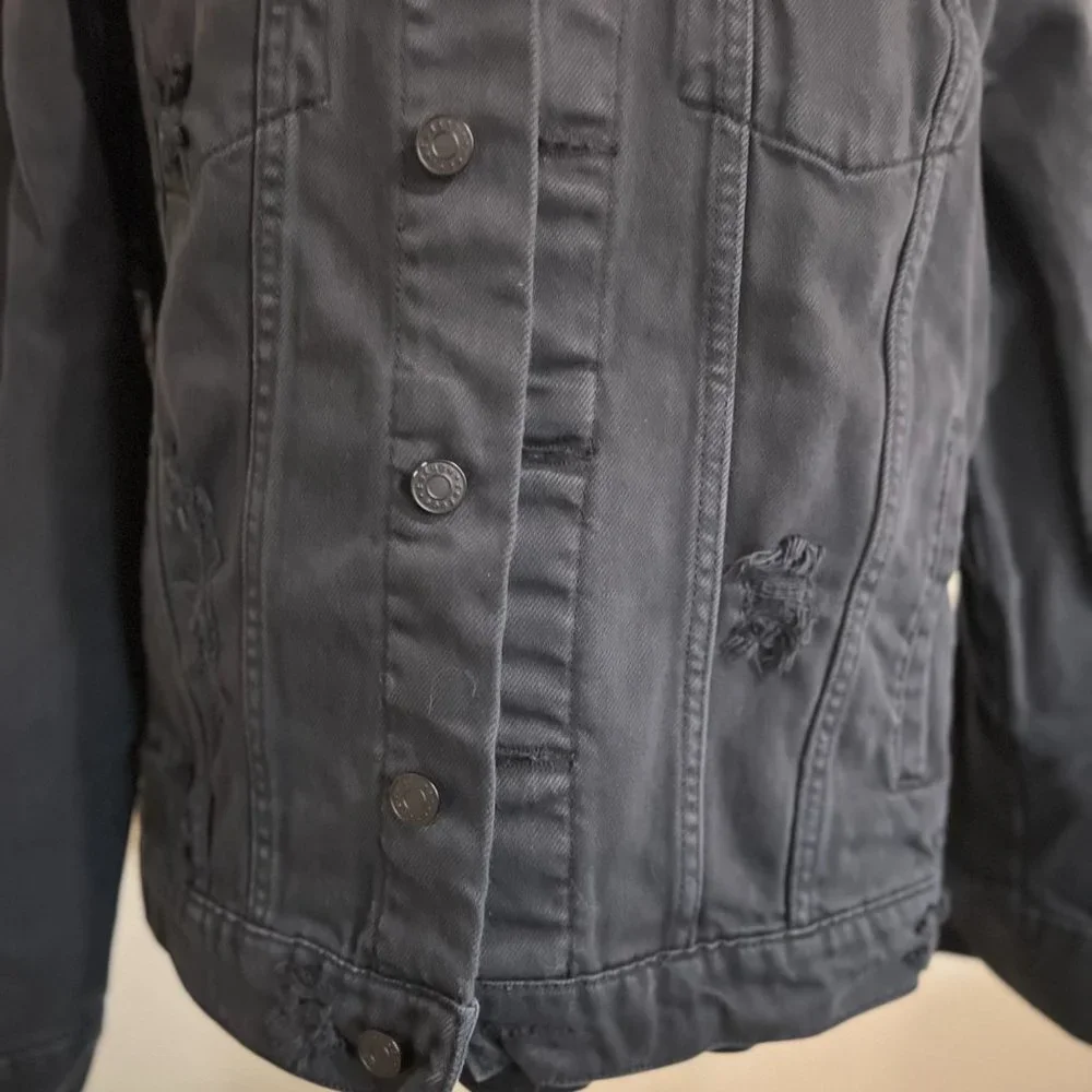 Unisex Black Refuge Distressed Jean Jacket Size Large - Picture 3 of 13